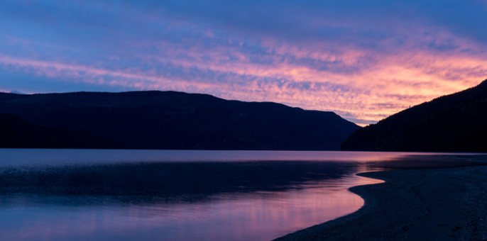 Sunset on Quesnel Lake at Silvertip Lodge